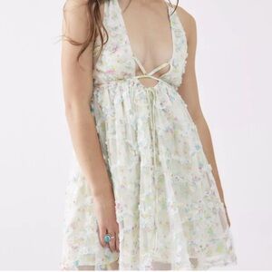For Love And Lemons Floral Mini Dress - Cream and Pastel